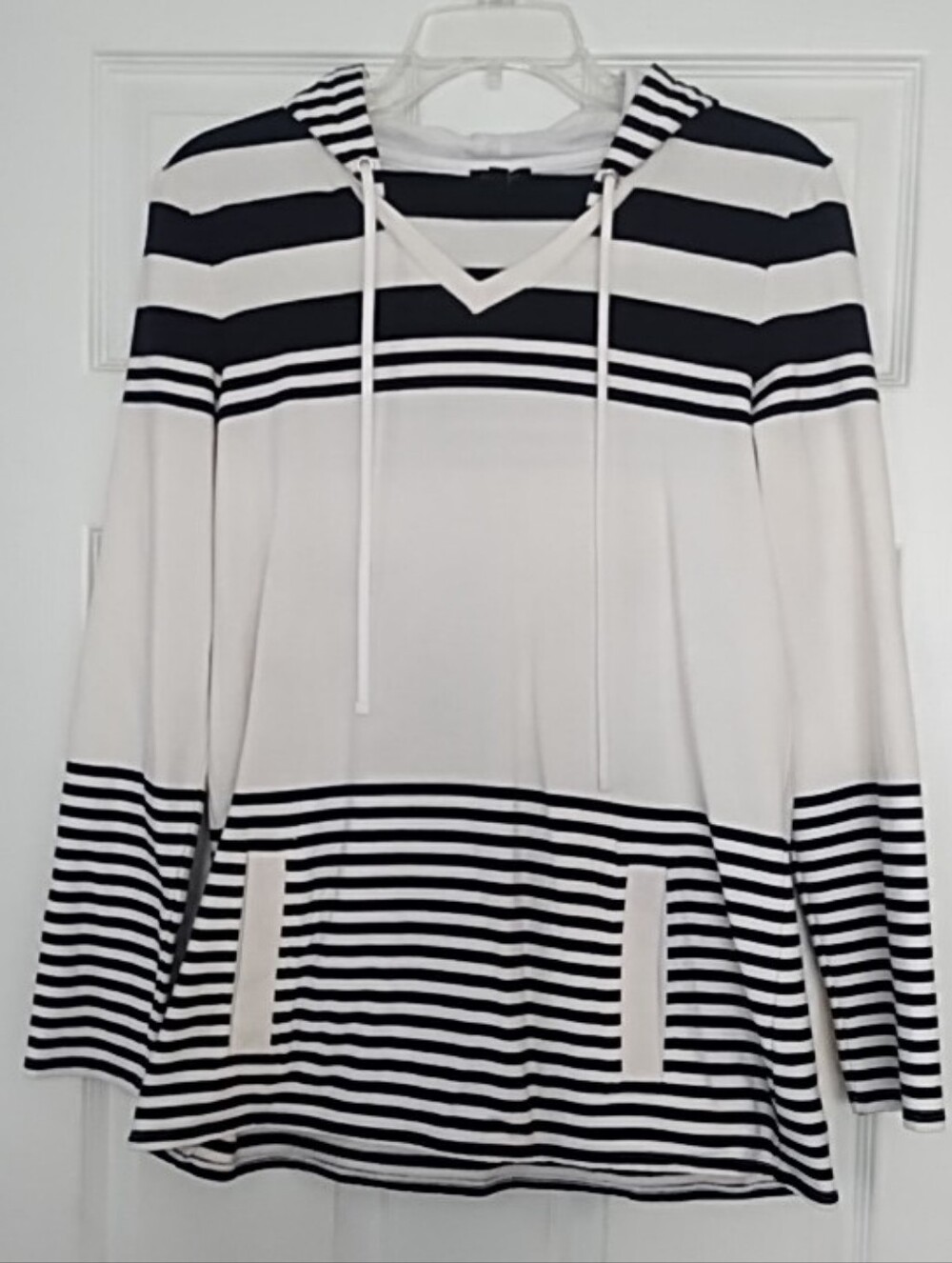 Talbots Navy Blue White Nautical Stripe Hoodie Sweatshirt Small NWOT
